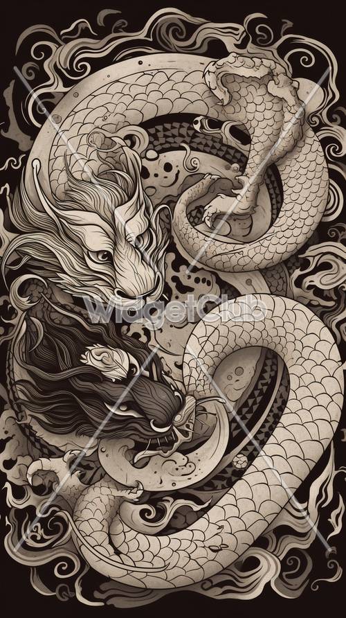 Mistyczny smok i wąż Fantasy Art