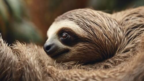 A close-up image of the intricate texture of a sloth's fur.