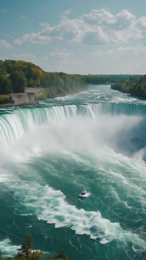 A tourist boat approaching the roaring Niagara Falls Tapeta [7cc3d26ec2c842cda606]