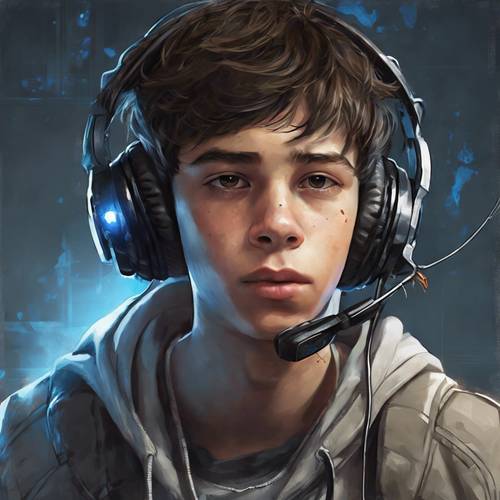 Một cậu thiếu niên đeo tai nghe tối màu, đang mải mê chơi trò chơi trực tuyến nhiều người chơi.