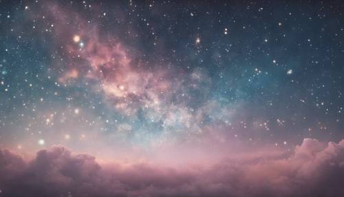 Abstrakcyjna grafika w pastelowych odcieniach przedstawiająca marzycielskie nocne niebo.