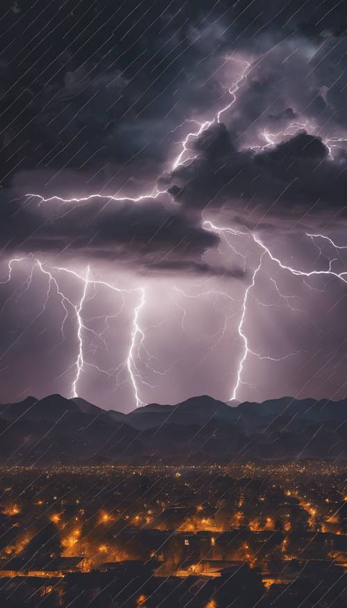 一幅忧郁的无缝图案，描绘了暴风雨夜空中的闪电。
