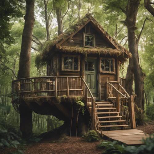 A dreamy treehouse set among the gentle whispers of a thick and verdant forest. Tapet [40713b52675146788b82]