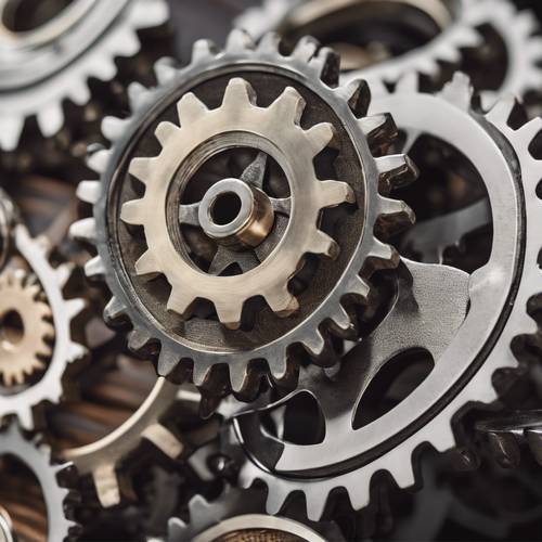 An array of interlocking gears and cogs, each with unnatural bending and warping. ផ្ទាំង​រូបភាព [75c4cc61459148cebd5b]