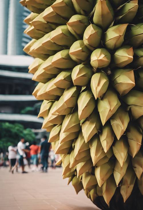 A closeup of Singapore's iconic Esplanade Theatre, designed to resemble the spiky tropical fruit, Durian.
