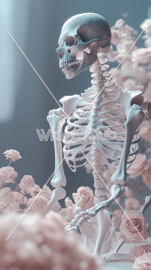 Arte sonhadora de esqueleto e flores