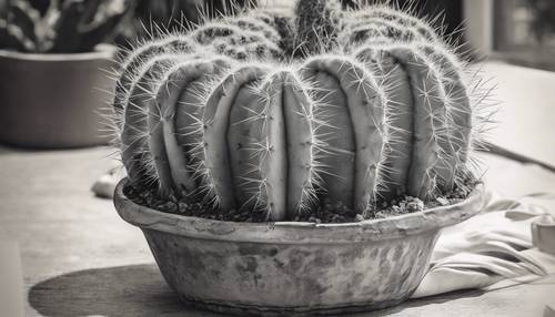 A detailed hand sketch image of a cactus in a pot.