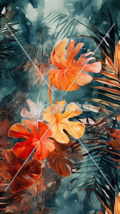 Grafica tropicale con foglie arancioni