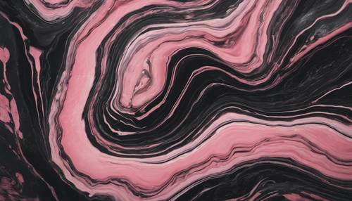 Gambar abstrak lapisan marmer hitam dan merah muda yang berputar-putar.