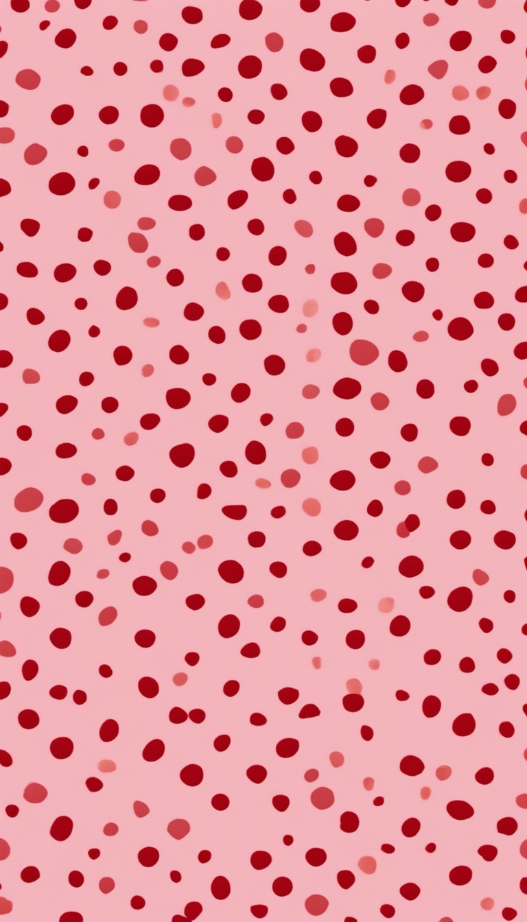 A seamless fabric pattern with bright red polka dots on a subtle pink background. Wallpaper[be78d7ace9bb4a03bbe0]