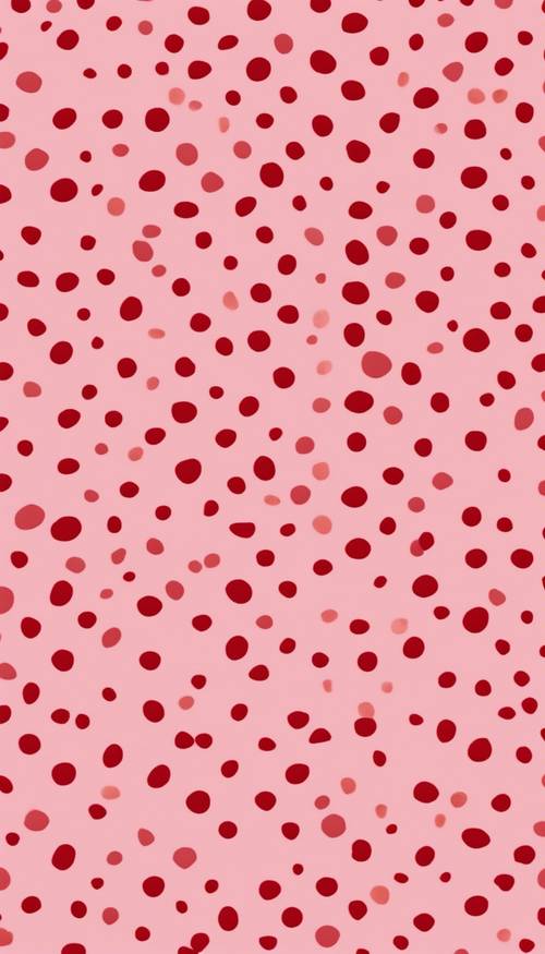 A seamless fabric pattern with bright red polka dots on a subtle pink background.