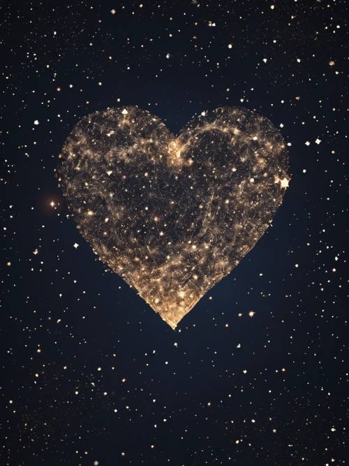 A broken heart-shaped constellation in a starless night sky.