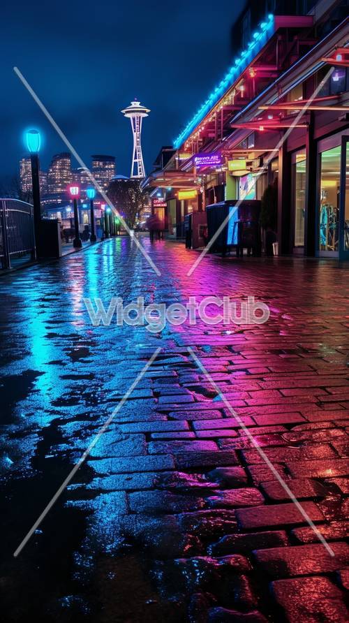雨の夜の都会の灯り