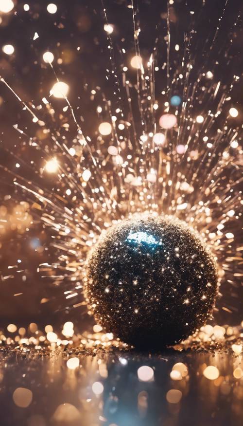 Uma explosão de brilho resultante de uma bola de glitter estourada.