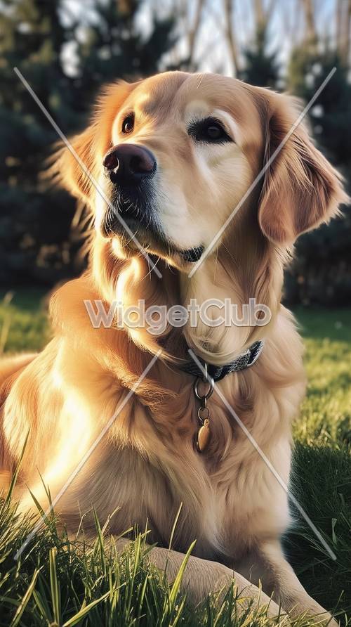 享受日落光的黃金獵犬