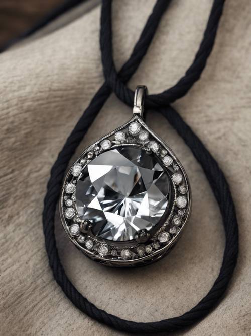 Un superbe pendentif en diamant gris sur un solide cordon noir.