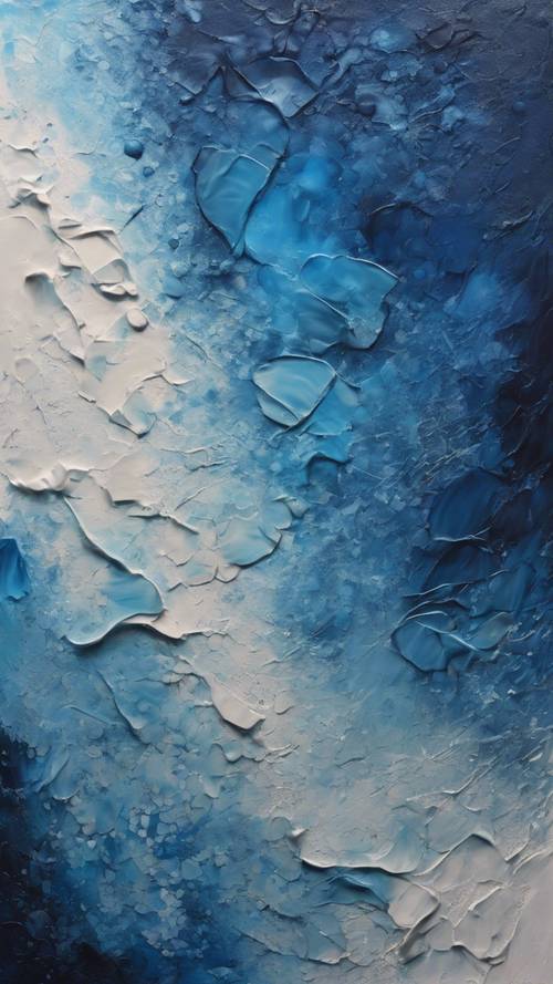 Une peinture acrylique abstraite avec un effet ombré bleu texturé, passant d&#39;un bleu marine profond à un bleu ciel brillant.