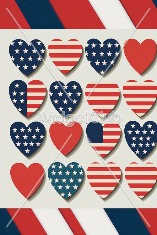 Amerikan Bayrağı Desenli Kalpler