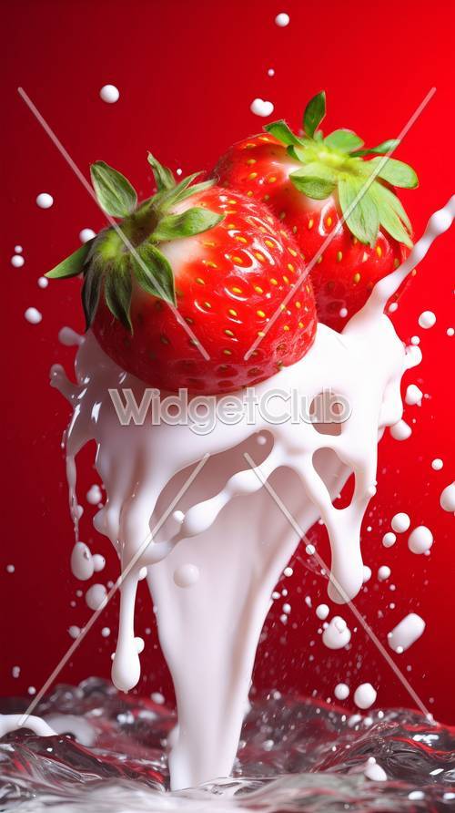 Strawberries Splashing in Milk Tapet [0dd9976911334a55bda5]