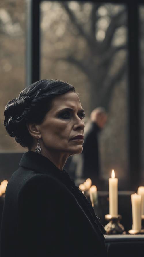 A mafia widow mourning at her husband's elegant, but somber, mafia funeral. Tapet [b7c8a755cf2641dbabde]