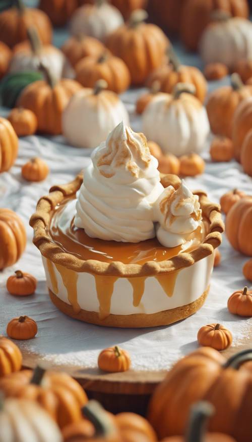 Una torta di zucca kawaii doppia con panna montata sopra