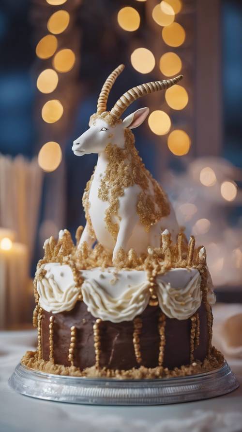 Una torta festiva decorata per apparire come un Capricorno.