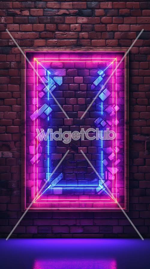 Neon Glow Rectangle on Brick Wall