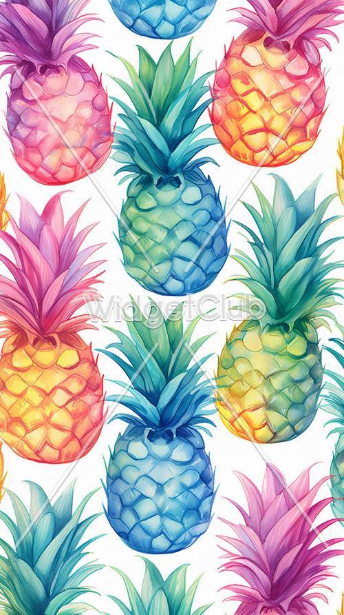 Colorful Pineapples in Watercolor Style