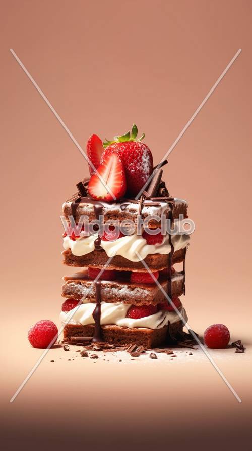 美味的草莓巧克力蛋糕的喜悅