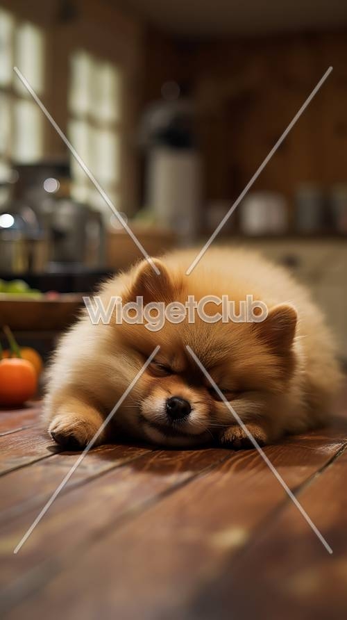 Sleeping Puppy on a Wooden Table Wallpaper[b5747a19a9964b07b33c]