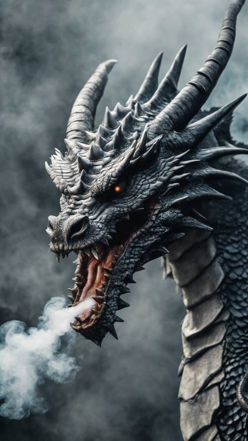 Un dragón que exhala una columna de humo gris amenazador.