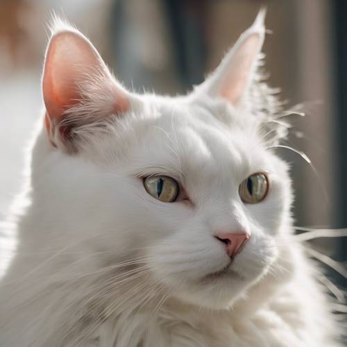 قطة بيضاء ذات تعبير ماكر تخطط لشرها القادم.