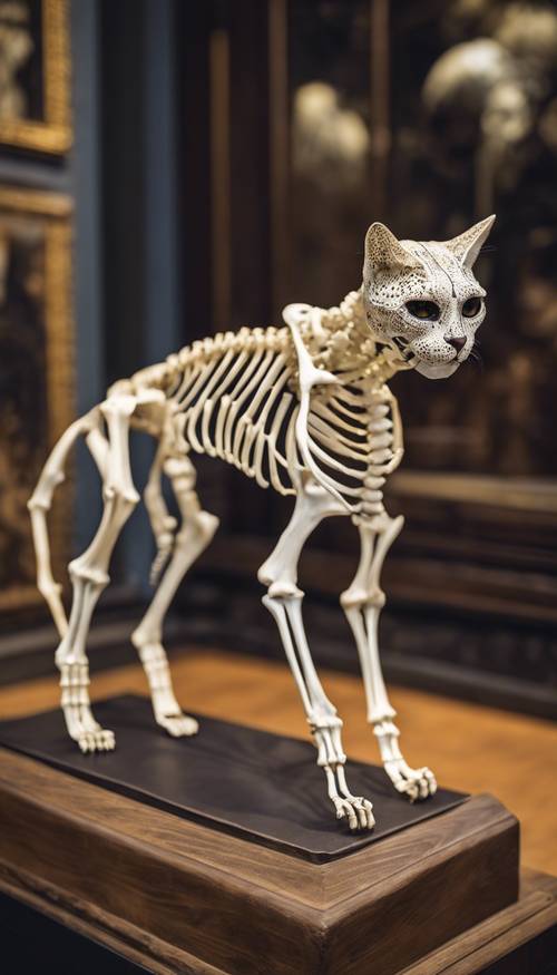 Kerangka kucing dipajang di museum sejarah alam.