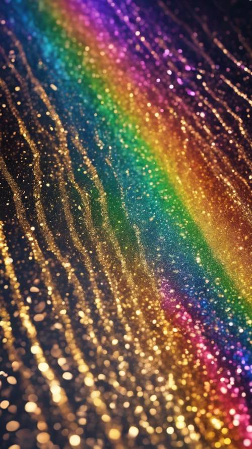 A vivid rainbow with trails of gold glitter making it shimmer even more