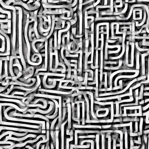 An abstract, maze-like woven pattern drawn in fine black ink lines on a white canvas. Tapet [5dd11816b55742568e35]