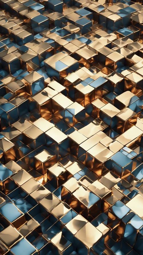 Pola geometris futuristik menampilkan kubus tiga dimensi dalam nuansa metalik.