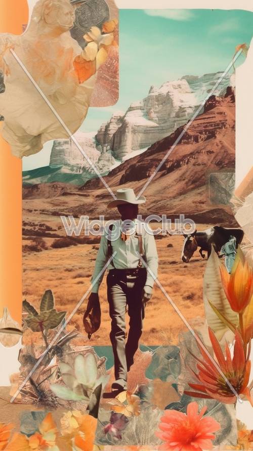 Cowboy e cavalo na paisagem do deserto
