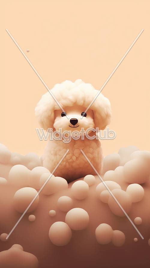 Cute Fluffy Poodle on Peach Background