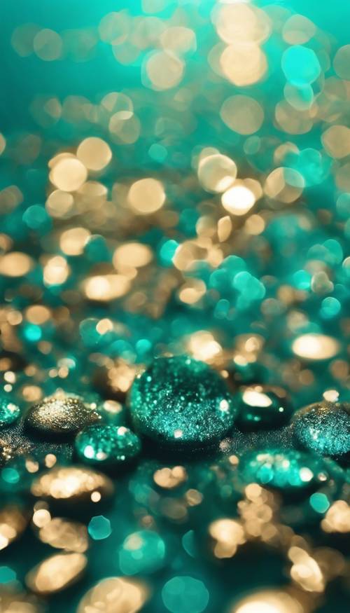 Close up view of teal glitter illuminated under bright light. Tapeta [3415e8c3b8324b9ab213]