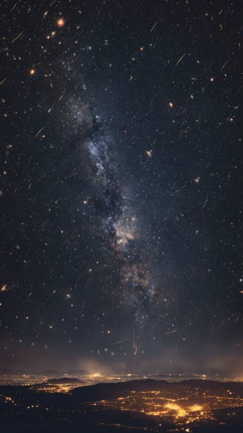 Una impresionante lluvia de meteoritos con el telón de fondo de un cielo nocturno centelleante. Fondo de pantalla [97e93b5b603c464e9abe]