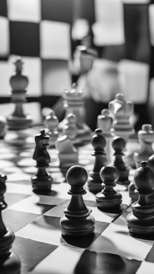 Пустая черно-белая шахматная доска, подготовленная для игры.