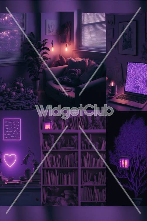 夜晚舒适的紫色房间