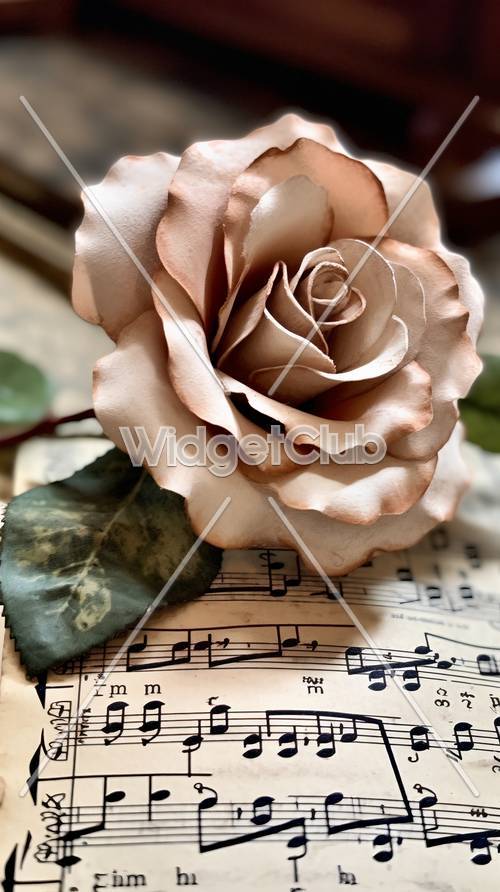 Beautiful Rose on Sheet Music Background
