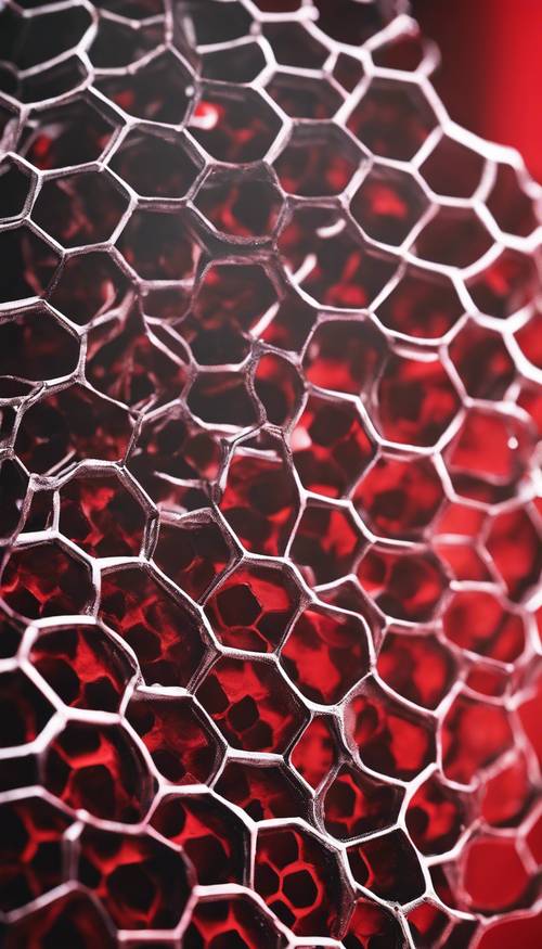 A black honeycomb against a vibrant red background.