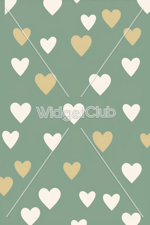 Lovely Gold and White Hearts on Green