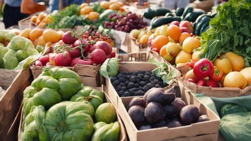 豐富的農夫市集展示著各種令人愉悅的新鮮水果和蔬菜，這是六月豐收的標誌。