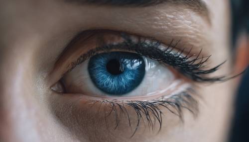 강렬하게 응시하는 한 쌍의 진한 파란색 눈.