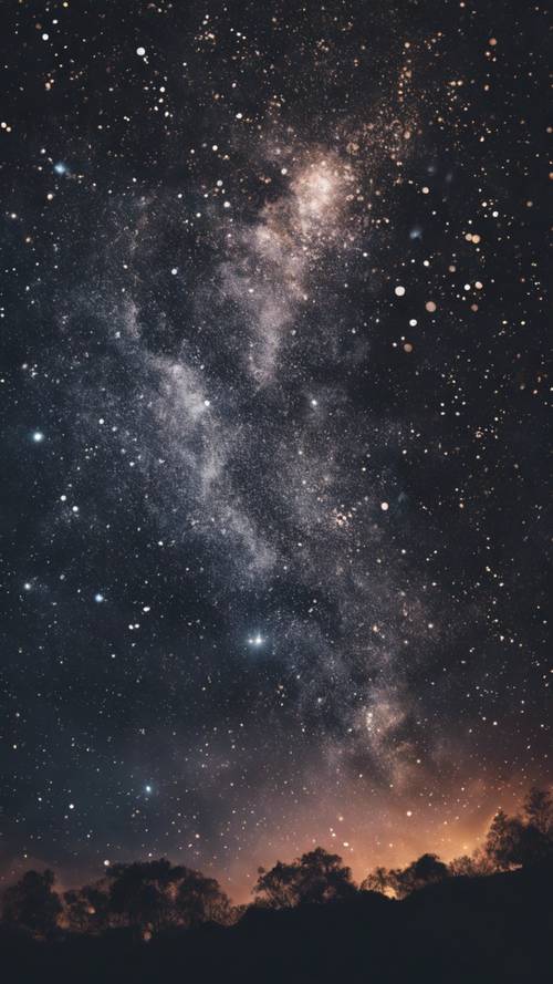 Un cielo notturno ornato di glitter neri che si diffondono come innumerevoli stelle, mostrando un bellissimo evento celeste.