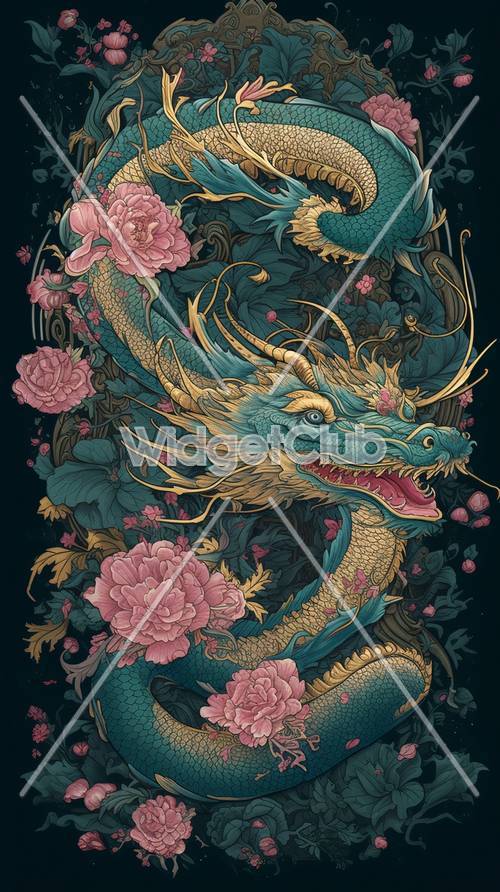Art mystique du dragon et des fleurs