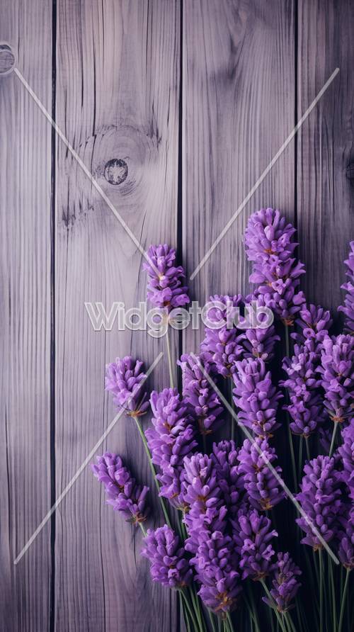 紫色薰衣草在木質表面綻放